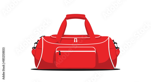 A vibrant red duffel bag with white trim and multiple pockets, perfect as a sports bag for the gym, travel, or weekend getaways, isolated on white.