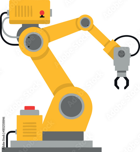 Industrial robotic arm illustration showing automated manufacturing robot for factory production assembly line technology and modern industrial processes