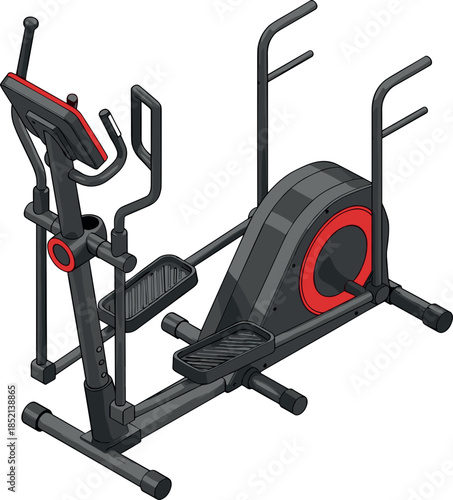 Elliptical cross trainer exercise machine illustration showing modern indoor fitness equipment for cardio workout home gym and training