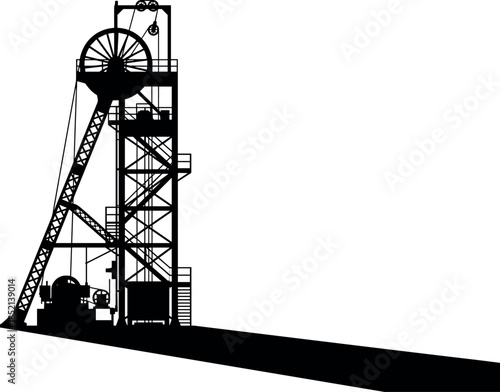 Mining headframe silhouette with pulley system for underground resource extraction – flavector