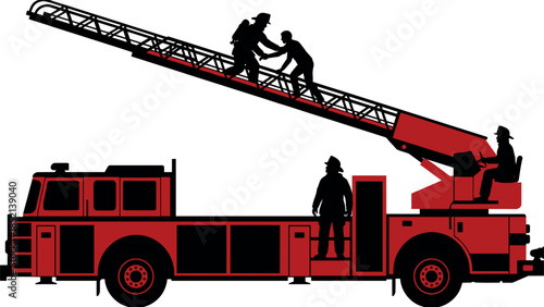 Firefighters operating ladder truck in rescue teamwork scenario – flavector