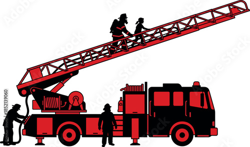 Firefighters rescuing child on ladder during emergency operation – flavector