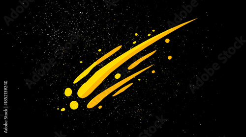 Dynamic yellow comet or shooting star graphic on a dark, star-filled background. Abstract golden streak with speed motion effect.