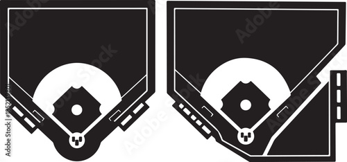 Baseball diamond perspective icons set