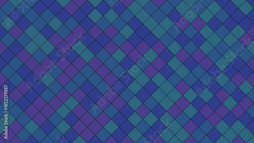 Geometric pattern of interlocking diamond shapes in shades of blue and purple