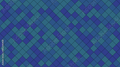 Abstract geometric pattern of interlocking blue and teal diamonds