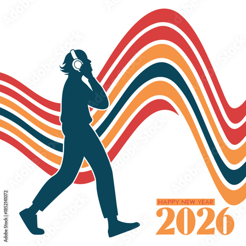 Happy New Year 2026 Abstract Design on a Person listening to music 