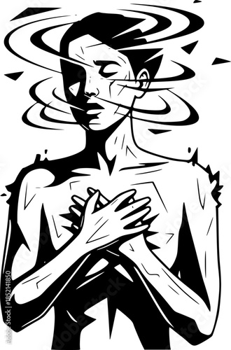 Artistic Illustration of a Person Experiencing Anxiety and Mental Distress in Black and White
