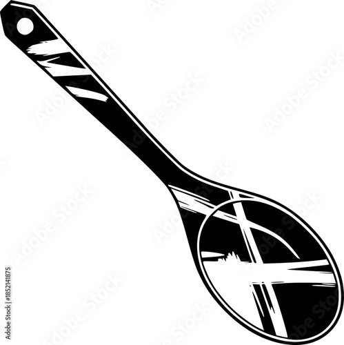 Monochrome Wooden Spoon Depiction with Abstract Brushstroke Desi
