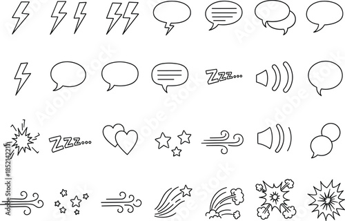 Cartoon comic speech bubbles and emotive icons for creative storytelling
