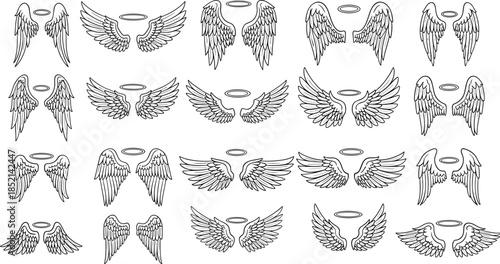 Collection of angel wings with halos in various positions