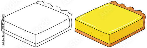 Lemon bar dessert slice illustrated in a cute simple cartoon style for bakery and sweet treat themed projects