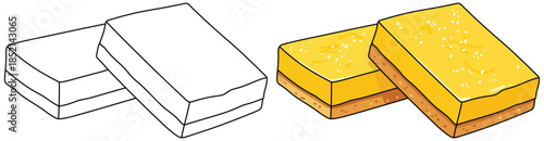 Two lemon bar dessert squares illustrated in a cute simple cartoon style for bakery and sweet treat themed designs