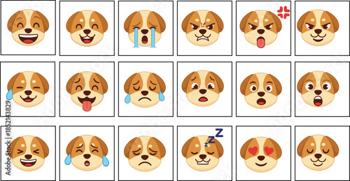 Cute dog emoticon faces showing various emotions and reactions