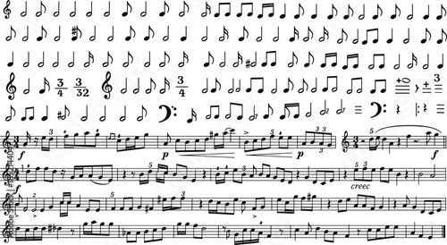 Detailed musical composition with notes and symbols on sheet music