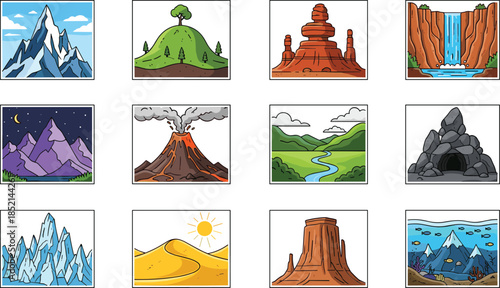 Diverse scenic landscapes with mountains, volcanoes, and water features