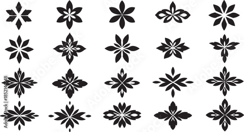 Collection of black decorative floral motifs