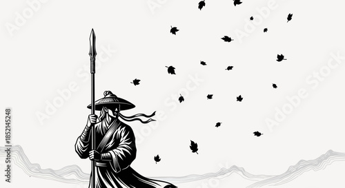 Warrior with Spear in Falling Leaves.