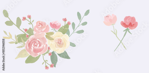 pink, red, yellow green watercolor flower arrangement collection