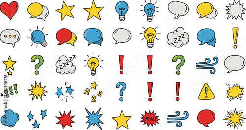 Vibrant comic book style speech bubbles and symbols