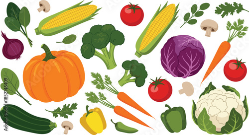 Vibrant mix of fresh vegetables and fruits for healthy eating and nutrition