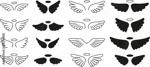 Angel Wings & Halos Icon Set – Symbolic Collection of Grace, Divinity, and Protection