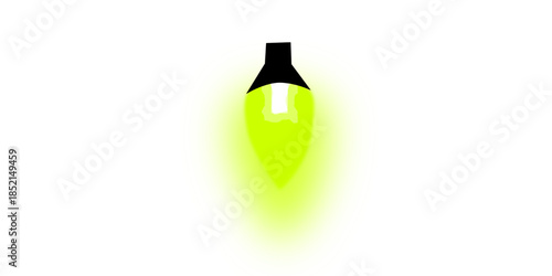 A simple graphic illustration of a single glowing yellow-green light bulb with a black base on a white background, emitting a bright light.