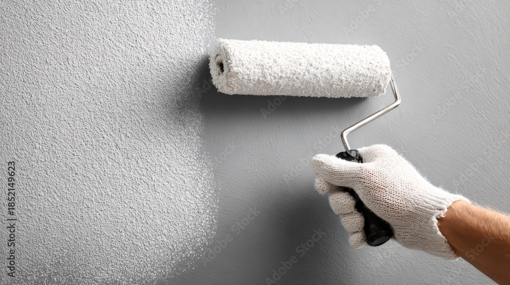 Obraz premium Gloved hand painting wall white