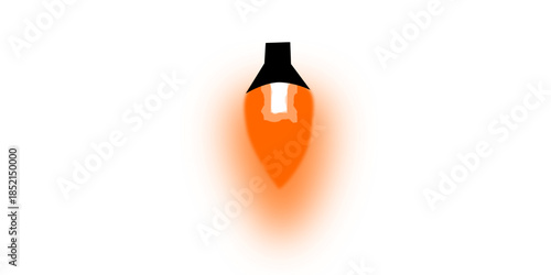 A single glowing orange light bulb with a black base on a white background, emitting a warm, festive glow, perfect for holiday designs.