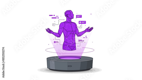 Futuristic digital projection of a human body with glowing data points and abstract lines, illustrating advanced technology, medical innovation, and virtual reality concepts