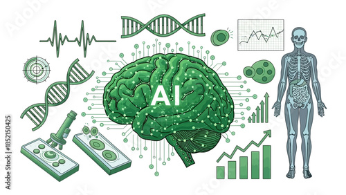 Artificial Intelligence Transforming Biological Research and Medical Innovation, Visualizing the Interconnected Future of Science and Healthcare Technology