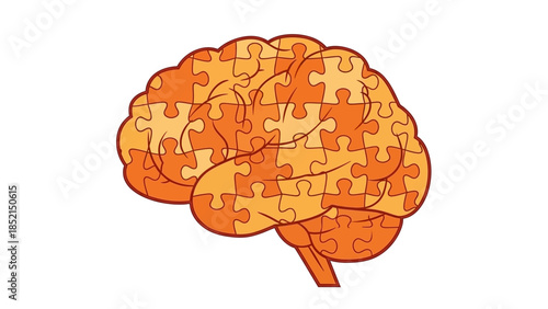Vibrant illustration of a human brain crafted from interconnected puzzle pieces, symbolizing cognitive health, complex thought, memory, and problem-solving abilities