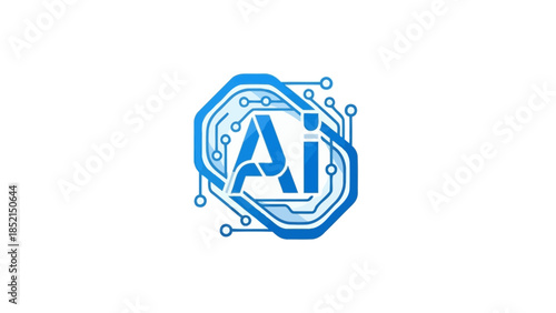 Modern digital AI symbol representing artificial intelligence, advanced computing, and future technology development. Futuristic circuit board graphic for innovative data processing solutions