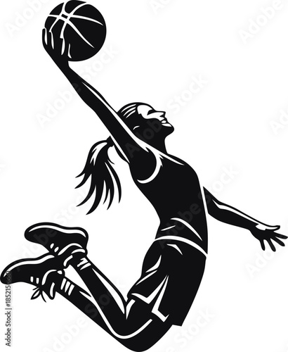 Basketball Player Girl Jumping for Slam Dunk Silhouette