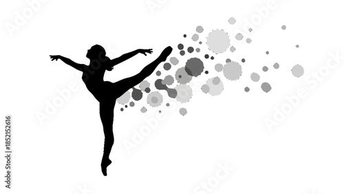 Graceful Ballerina Silhouette Dancing with Abstract Dots on Isolated White Background