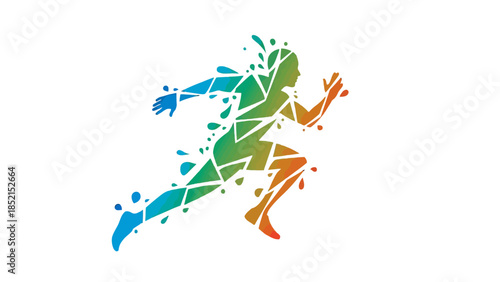Abstract Colorful Runner Silhouette in Motion on Isolated White Background
