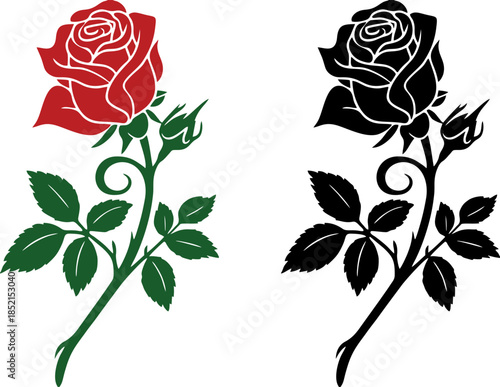 Twin Rose Flower Design in Red and Black