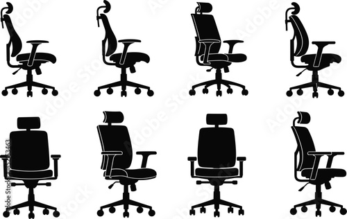 Collection of Black Office Chair Silhouettes in Various Poses furniture ergonomic