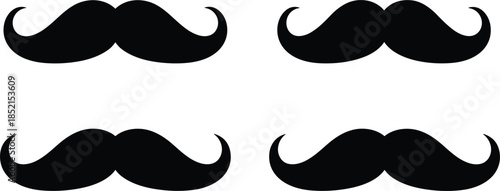 Four Black Silhouette Mustaches on White Background moustache facial hair