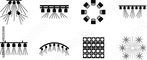 Spotlight Array Icons and Stage Lighting Configurations vector illustration