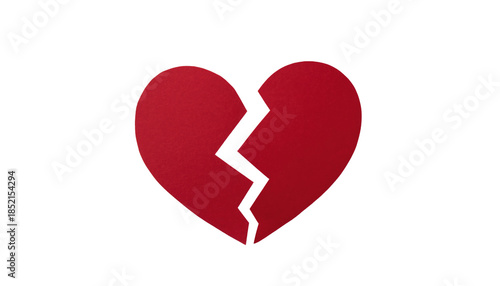 Valentine day broken heart symbol representing love loss and heartbreak on a clean white background cutout
