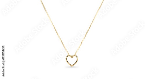 Gold heart-shaped necklace on white background