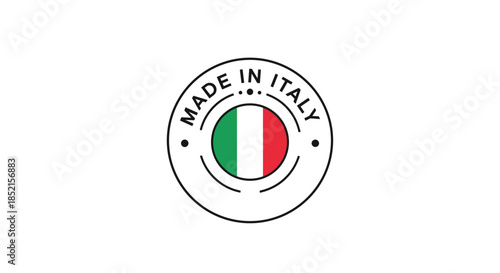 A clean and modern 'Made in Italy' circular stamp or seal, featuring the Italian flag in the center with minimalist line work.