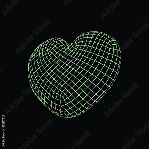 Glowing wireframe heart shape rotating slowly against a solid black background for abstract love concepts