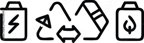 Energy and environmental icons featuring battery recycle and fuel pump designs