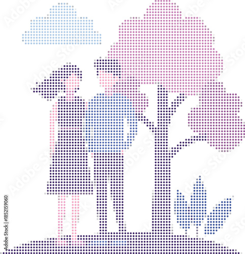 Couple Romance Together Under Tree Blossom Spring