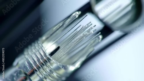 Close up of fiber optic cables technology and data transmission