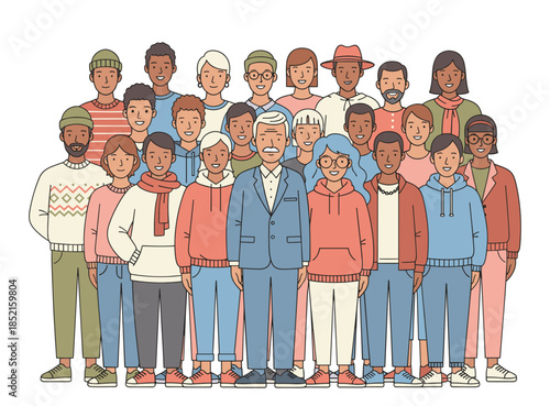 Diverse group of people standing together in casual clothes