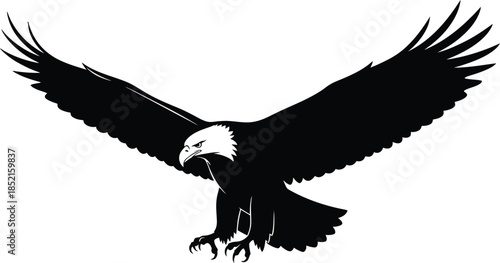 Silhouette of a majestic bald eagle in flight with outstretched wings