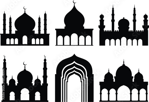 Collection of Islamic Mosque Silhouettes Architectural Design Elements